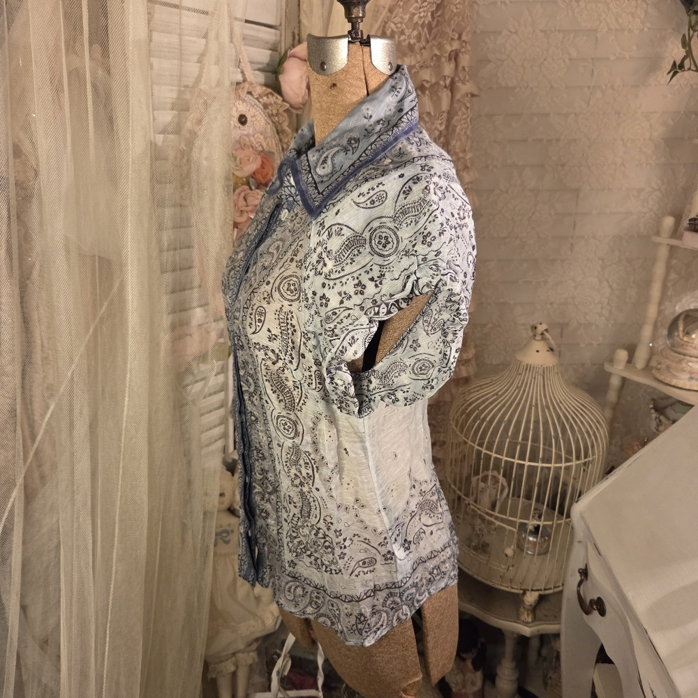 ♡ ️zimmermann blue paisley silk linen button up blouse ♡ - Picture 2 of 6